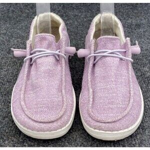 Hey Dude Wendy Stretch Canvas Women's Size 5 Lavender Purple Slip On Loafer Shoe